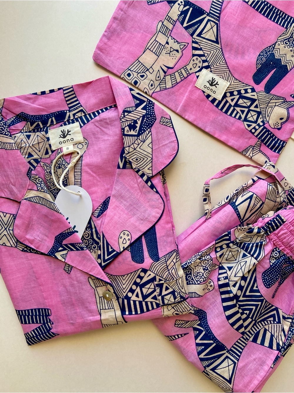NWT 100% cotton Pink Geometric Cat Print Pajama pants set size small